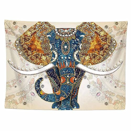 SHTGOI Wandteppich Blauer Front Elefant Tapisserie Indischer Stil Wandbehang Vintage Wanddeko zum Aufhängen Decke HD-Muster Bohemian Wandtuch Tischdecke für Schlafzimmer Wohnzimmer 150 * 230cm 1#