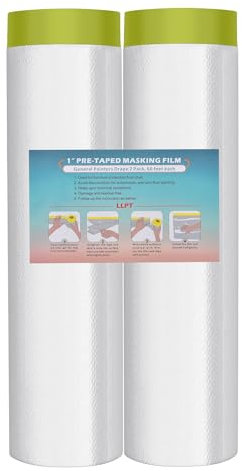 LLPT Abdeckfolie Klebeband mit Folie | 2 Rollen | Transparent Abdeckfolie Selbstklebende Malerfolie Malerband | Zum Schutz von Autos Wänden (MFTG4020) | Grünes Washi-Papier | 400cm(ungefaltet) x 20m