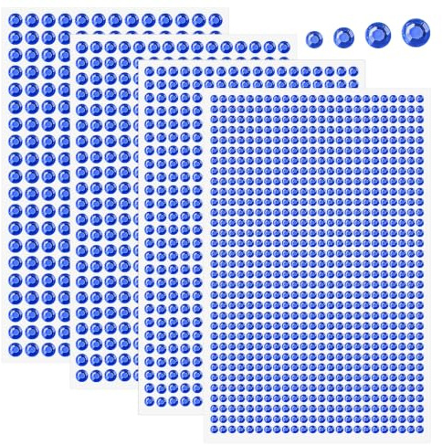Glitzersteine Selbstklebend,1900 Stück Strasssteine Selbstklebend,3/4/5/6mm Runde Schmucksteine zum Aufkleben Pinzette für Kinder Handwerke (Blau)