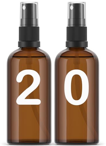 Essenciales Bote Spray Pulverizador de Cristal Ambar - 20 Botellas, Atomizador Recargable - 100ml