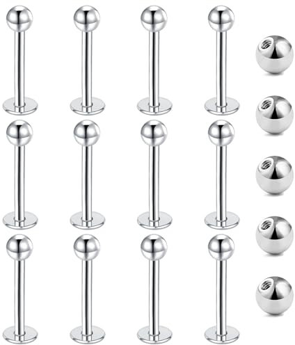 Gojewen 12er Lippenpiercing Stecker 1,2mm Chirurgenstahl Piercing Lippe Labret Helix Tragus Stud Silber 10mm