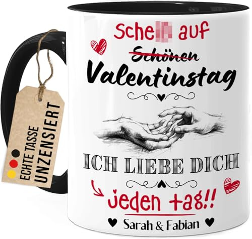 Tassenliebling® Pärchen Tasse personalisiert Schwarz - ... auf Valentinstag. Ich liebe dich jeden Tag - Lustiges Geschenk für ihn - Liebesgeschenke Partner Mann