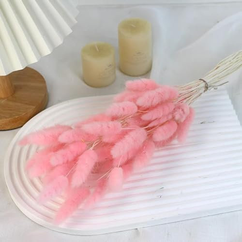 Pampasgras-Dekor,60 Stück 40 cm getrocknetes Hasenschwanzgras, dekorative Blumen, Material, trockene Blumen, Kaninchenschwanzgras, Blumensträuße, Weihnachtsdekoration, natürliches Rosa