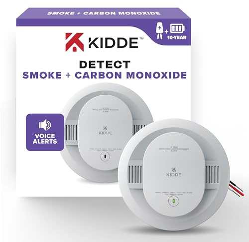 Kidde Smoke and Carbon Monoxide Detector, Hardwired with 10-Year Battery Backup, Voice Alerts, LED Status Lights, Interconnected, 85 dB Alarm, 5 inches, 30CUA10-V, 1 Pack
