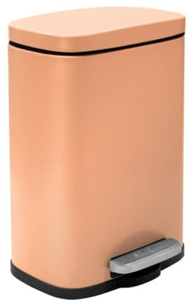 Spirella - Poubelle à Pédale En Acier AKIRA - Design Moderne Rectangulaire avec Revêtement Anti-Traces - Fermeture Lente et Silencieuse - Pêche Mate - 5L