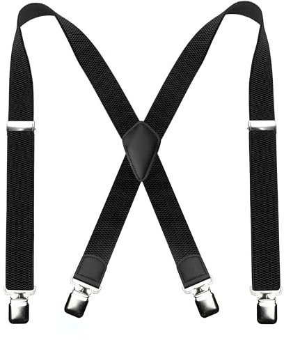 JEMYGINS Mens Black Suspender with Very Strong Metal Clips 3.8cm Wide Heavy Duty Suspender(1)