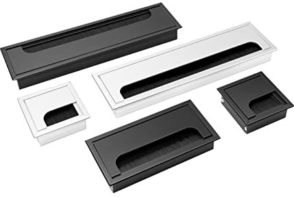Schreibtisch-Kabellochabdeckungen, Anschlusslochabdeckungen, Auslass, 2 Stück, Aluminiumlegierung, Tisch, rechteckig, Drahtlochabdeckung, Auslassanschluss mit schwarzer Bürste (Farbe: Silber, Größe: 8