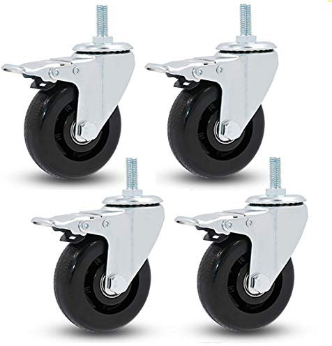 Gummierte Trolley-Räder Lenkrollen oder Räder, universelle Ersatzräder for Werkbänke, Industriearbeiter, Gewindeschaft M12 x 30 mm, Doppellager, 4 Stück/Bremse/100 mm/4 Zoll ( Color : Brake , Size : 1