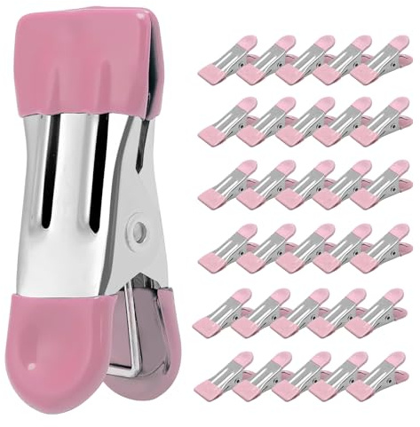 Clothes Pins Heavy Duty 30 Pack - 2.17 Inch Metal Chip Clips, Clothespins for Photo Drying Clothesline Laundry Sock, Bag Clips for Food Kitchen Stainless Steel with Rubber, Pink