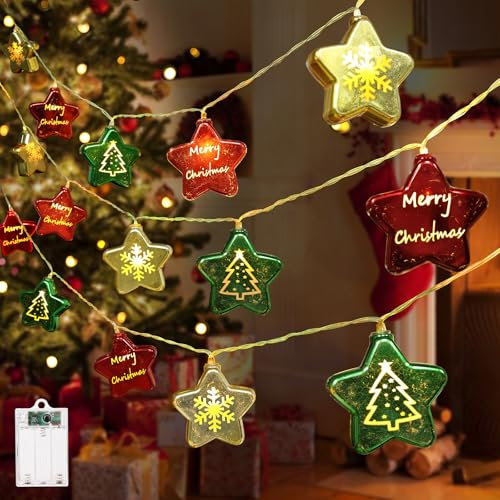 Qedertek Weihnachtsbeleuchtung Innen - 4M 20 LED Weihnachtsstern Lichterkette Batterie mit Timer, 8 Modi, Warmweiß Weihnachtsbaum Partylichterkette für Garten, Hochzeit, Weihnachtsgeschenke