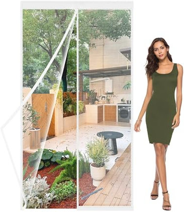 Aktualisierte Linke Rechts Öffnung Fliegengitter tür Magnet,140x220cm Insektenschutz Fliegenvorhang mit Selbstklebendes Klettband für Balkontür Ohne Bohren,Unbehinderte Ansicht Weiß