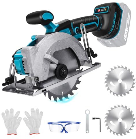 Mini sega circolare a batteria per Makita 18 V, senza spazzole con 2 lame, motore in rame, può tagliare diagonalmente 6200 giri/min, per la lavorazione del legno, metallo, piastrelle e plastica (140