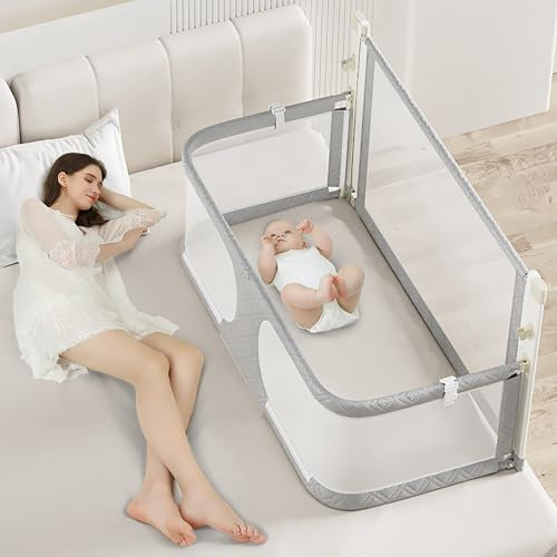 OVOGGPAN 3-in-1-Babywiege, Beistellbett Baby, Babybett, reisebetten Baby, Babyseitenschläfer, atmungsaktives und sichtbares Netzfenster, Babybett am Bett der Eltern befestigt(Light Gray)