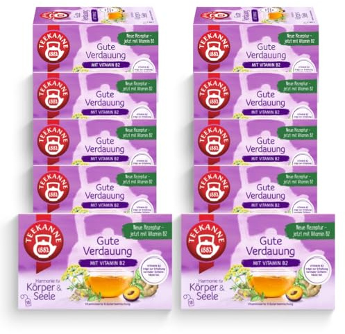 TEEKANNE Gute Verdauung Kräuterteemischung, 10 Packungen x 18 Beutel | Mit Vitamin B2, Vitaminisiert