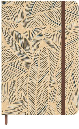 Idena 11178 - Taschenkalender 2025 im Format 9 x 14 cm, 1 Woche auf 1 Seite, Terminplaner in Hellbraun mit Blättermotiv, Gummiband, Innentasche und Leseband