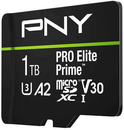PNY 1TB PRO Elite Prime Class 10 U3 V30 A2 microSDXC Flash-minneskort + SD-adapter - upp till 200 MB/s, Klass 10, U3, V30, A2, 4K UHD, Full HD, UHS-I