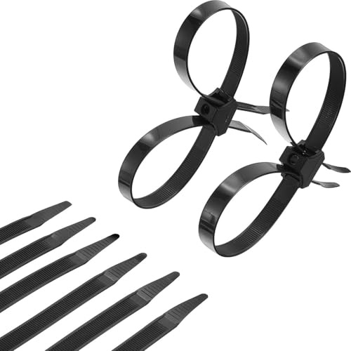 Boao 50 fascette da 25 cm, usa e getta, resistenti, con doppia chiusura della polizia, in plastica e nylon, colore nero (1,3 x 24 cm)