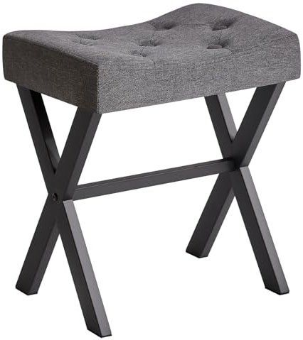 IBUYKE U-förmiger Leinen Eitelkeitshocker, quadratischer Make-up Hocker mit X-Bein, Ottoman Sitz Fußstütze Hocker, Multi-Use als kleiner Beistelltisch, für Schlafzimmer, Wohnzimmer, Dunkelgrau WBD018G