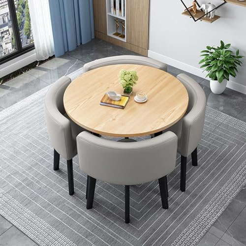 Modernes rundes Esstisch-Set mit 4 Stühlen, 80 cm, Konferenztisch, Empfangstisch und Stuhl, Kombination aus Holz, Küchentisch-Set