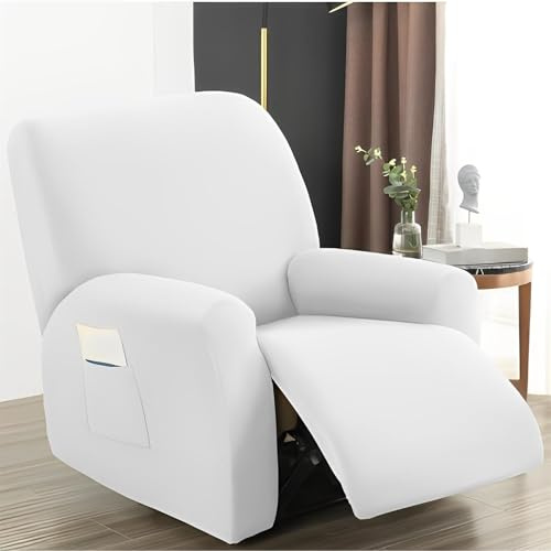 Hearda Sesselschoner für Relaxsessel, Hautfreundlich Stretch Sesselschoner, 4-Teilig Relaxsessel Bezüge, rutschfest Recliner Cover, Waschbar Sesselbezug mit Taschen (Weiß)