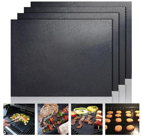 Pack of 4 Geebymol Oven Liner, 50cm x 33cm, Oven Liners for Fan Assisted Ovens, Non Stick BBQ Mats for Gas Grill, Baking Mat, Easy to Clean, Reusable, Convenient Baking, Protect Bottom of Oven