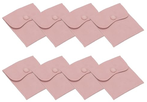 PATIKIL 10 x 10 cm smyckepåse, 8 st mjuka sammetspåsar med tryckknapp bärbar förvaring för ringar halsband armband örhängesklocka, rosa