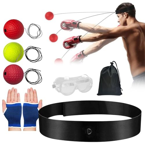 Set di palline da allenamento, fascia regolabile con 3 palline da allenamento da boxe, occhiali, ideali per riflessi, cronometraggio, precisione, coordinazione occhio-mano, allenamento per boxe, MMA