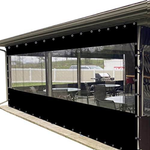 Tenda da esterno in PVC impermeabile trasparente per giardino, terrazzo, pergolato, gazebo pergolato, padiglione, balcone con perforazioni personalizzabili (nero, 5 x 3 m)