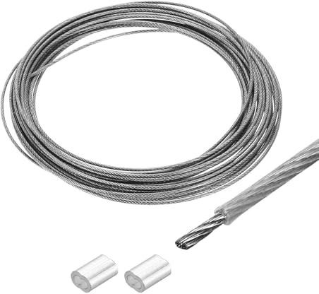 QUARKZMAN 16Ft(5M) Cable De Acero Inoxidable 304 De 1/24(1mm) Recubierto De Vinilo Con 2pcs De Manguitos De Aluminio Para Colgar, Tendederos, Elevación Transparente