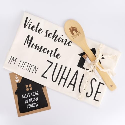 KKSJK Einweihungsgeschenk, Einzugsgeschenke Geschirrtuch mit Kochlöffel, Reagenzgläser und Karte, Viele Schöne Momente im Neuen Zuhause, Geschenkidee zum Einzug, Umzug, Neue Wohnung, Einweihungsparty