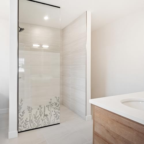 yabaduu Film Dépoli Occultant Paroi de Douche et Fenêtre Salle de Bain Film Givré Autocollant Imperméable Anti Regard Sticker Décoratif Vitrage Opaque YX001 (03 Prairie Fleurie Noire, 80 x 120 cm)