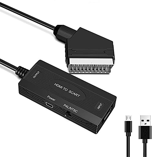 HDMI to SCART Converter with Cable, HD Digital Video HDMI to Analog and L/R Audio Adapter NTSC/PAL Support (Video+Audio Over Scart)