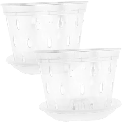 Toddmomy 2juegos Macetas para Orquídeas con Agujeros y Platillos Maceta de Plástico Transpirable con Ranuras para Orquídeas Transparentes para Jardín y Interior