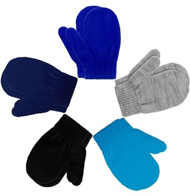 Boao 5 Pairs Toddler Mittens Magic Stretch Black Kids Winter Knitted Gloves Multicolor Newborn Warm Gloves for Boys and Girls(Light Gray, Royal Blue, Navy Blue, Black, Blue,1-4 Years Size)