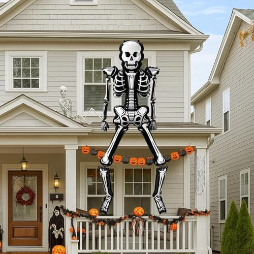 DazzJoy Halloween Skelett Luftballons, XXL Luftballon Skelett Halloween Deko, Skeleton Halloweens Deko Outdoor Ballon, Horror Totenkopf Deko Folienballon für Fenster, Tür & Wanddeko, Halloweenparty