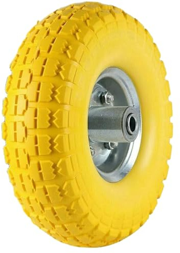 Buystarget 10 Inch 4.10/3.50-4 Solid Yellow PU Puncture Proof Tyre Pneumatic Wheelbarrow Wheels Sack Truck Trolley Wheel PU Foam Filled Sack for Truck Hand Cart Tyre 16mm Bearing