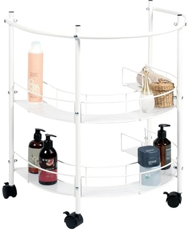 eluno Étagère de lavabo avec 2 étagères et 4 roulettes verrouillables, étagère de salle de bain – Rampe idéale comme porte-serviettes, meuble de lavabo pour ustensiles de salle de bain, en métal blanc
