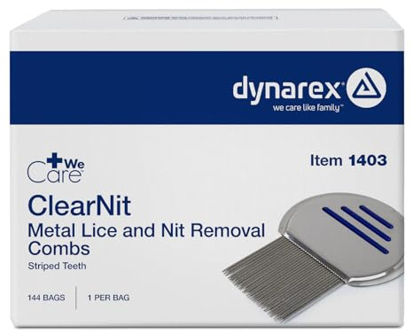 Dynarex WeCare ClearNit Metal Lice and Nit Removal Combs with Handle - Lice Nit Comb for all Hair Types, Stainless Steel Ultra-Fine Teeth - 144 per Case
