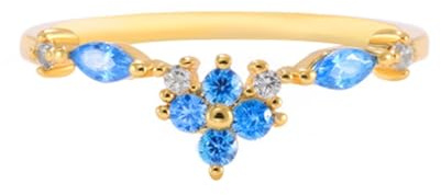 Skcess 9K Gelbgold Ring Damen Blau Topas, Rund mit Blauem Rundem Topas Verlobungsring Moissanit Größe 53 (16.9)