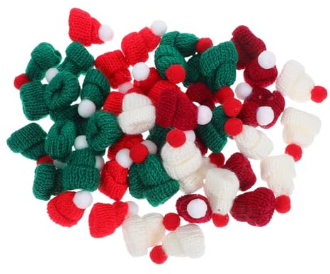 DOITOOL 50stücke Mini-weihnachtsmützen zum Stricken aus Garn Winzige Strickmützen zum Basteln für Christbaumkugeln Schneemannmützen und Weihnachtsdekoration Robuste Mini-mützen für Puppen