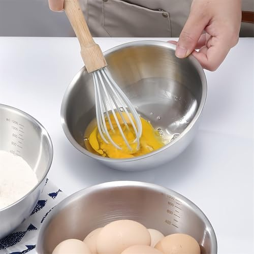URPIZY Lot de 3 bols mélangeurs en acier inoxydable avec échelle de mesure (17/19,5/24,5 cm), passent au lave-vaisselle, empilables, pour la cuisson de la pâtisserie