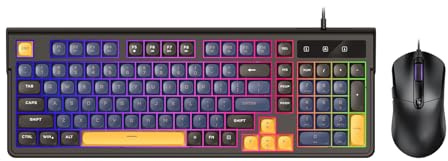 Bewinner Combinazione Tastiera e Mouse da Gioco, Design Ergonomico con Layout Compatto a 98 Tasti Retroilluminato RGB e Mouse Ad Alta DPI, per e MacOS (Insieme blu)