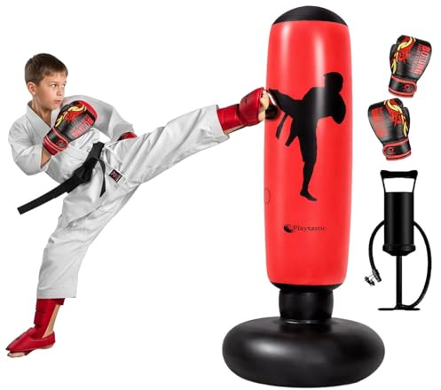 Playtastic Sport-Spielzeug: Stand-Boxsack für Kinder mit Boxhandschuhen und Luftpumpe, 160 cm hoch (Kinder Boxsack Set, Geschenke für)