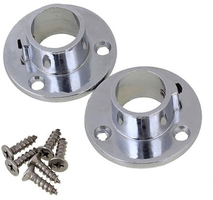 Silver 20mm OD Wardrobe Closet Hanging Flange Rail Rod End Support Holder Bracket Set of 2
