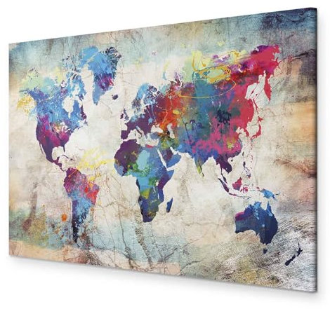 B&D XXL - Wandbilder XXL 120x80 cm 1 tlg - Wand Deko Vlies Leinwand Bilder Groß Wanddeko Wohnzimmer Schlafzimmer Kunstdrucke - Weltkarte Kontinente Welt Karte k-A-0179-b-b