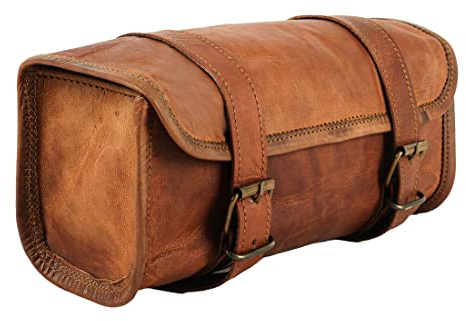 The Vintage Stuff Leder Lenkertasche Braun Sattel Motorradtasche Fahrrad Werkzeugtasche Buff Leder Reise Zubehör Tasche (Tan Brown)