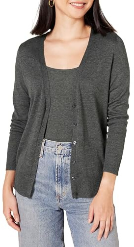 Amazon Essentials Kvinnors Lätt V-ringad cardigan tröja (finns i plusstorlek), Kolsvart ljung, M