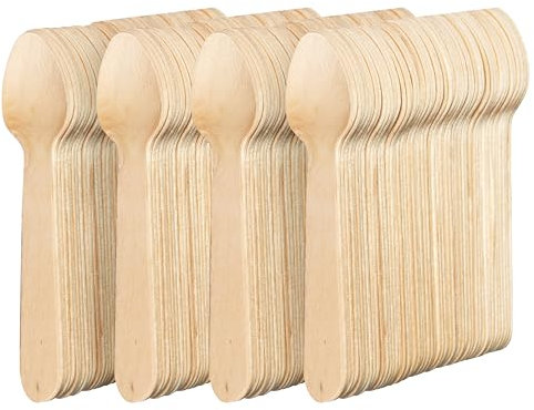 MATANA - 200 Cucchiaini Legno per BBQ, Picnic e Altro - Usa e Getta, da Caffè e Dessert - 16cm