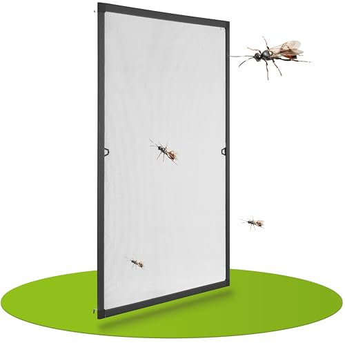 Juskys Fliegengitter für Fenster mit Alu Rahmen 120 x 140 cm - Montage ohne Bohren - zum Einhängen - Insektenschutz Mückenschutz Fliegenschutzgitter - grau