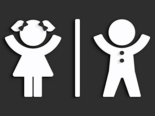 SIGNS - Plaque signalétique toilettes en Relief (15 cm) - Set adhésif Design Toilette SA114 (Enfants). Plaques toilette homme femme de salle de bains - Autocollants pour les wc restroom (Blanc)